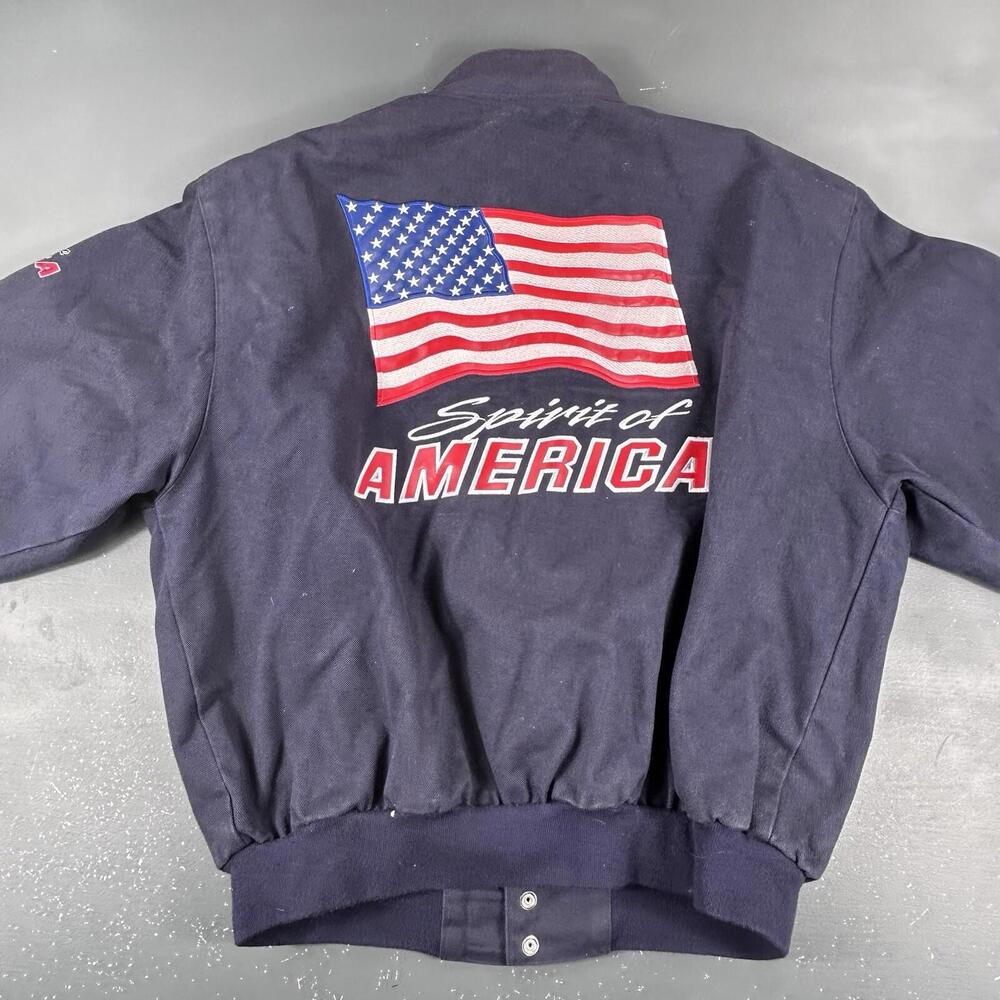 VTG Spirt Of America Jacket Mens 2XL Navy Blue Bomber Embroidered Flag Trump USA - Picture 11 of 11